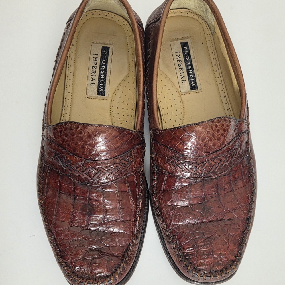Genuine Caiman Alligator Imperial Loafers Brown Florsheim Imperial Mens Sz 38D - Picture 14 of 16